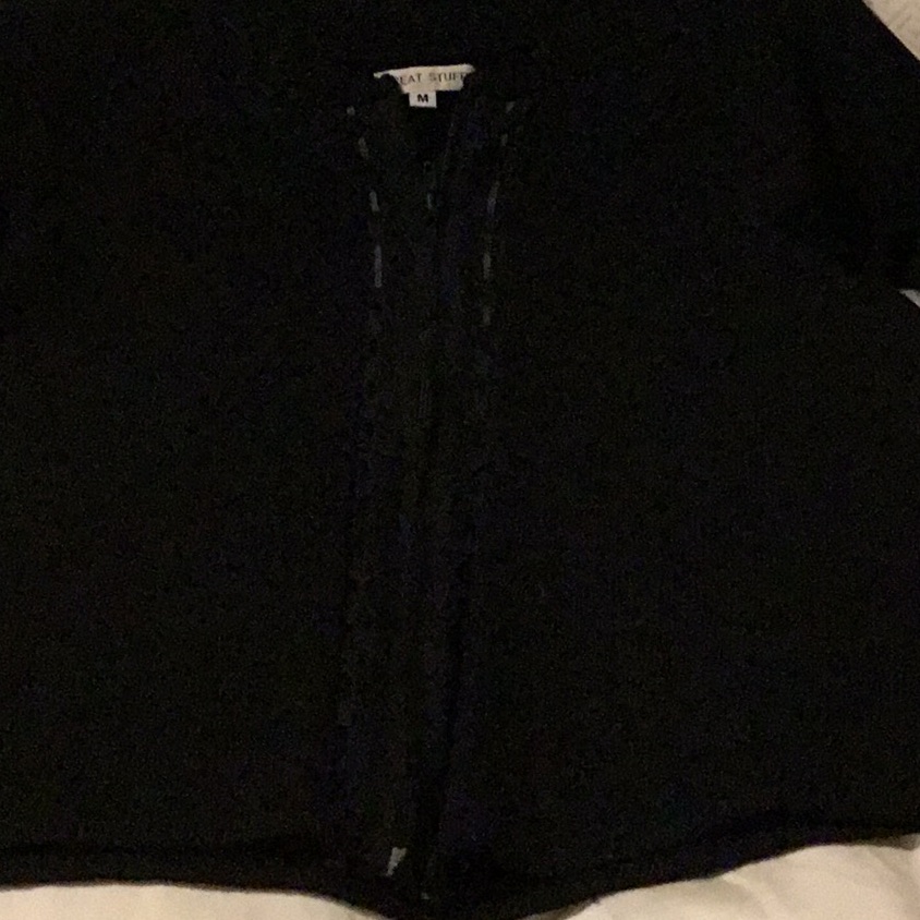 Black Zipper Cardigan With Details Going Down The Side Of A Zipper Like New